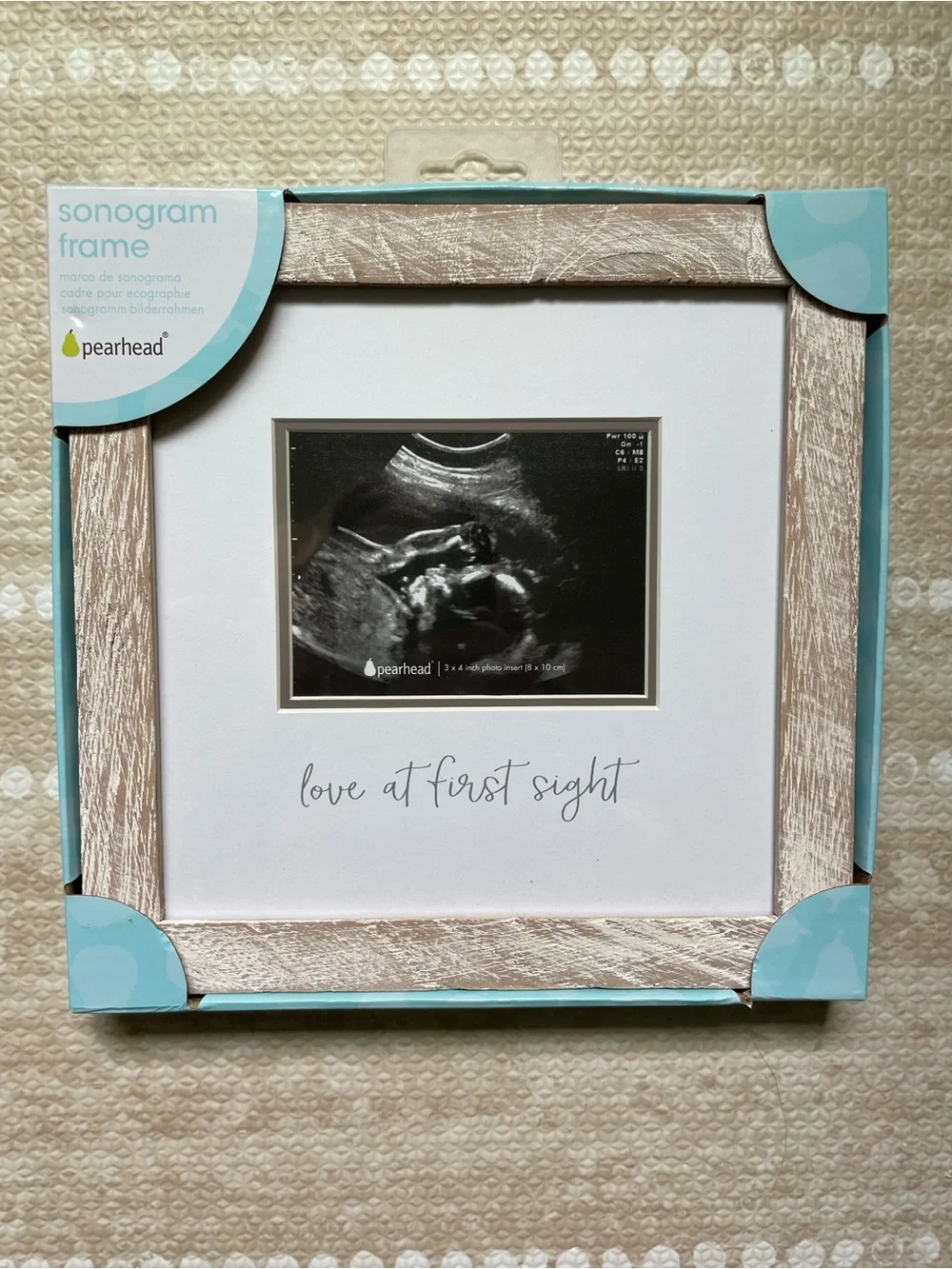Pearhead Whitewashed Wood Sonogram Frame with Scripted Sentiment
